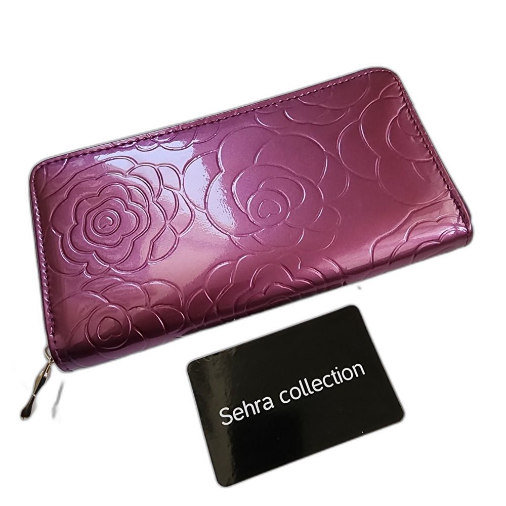 Sehra Collection Purple Floral Patent Leather Zip Around Clutch Wallet - Picture 7 of 7